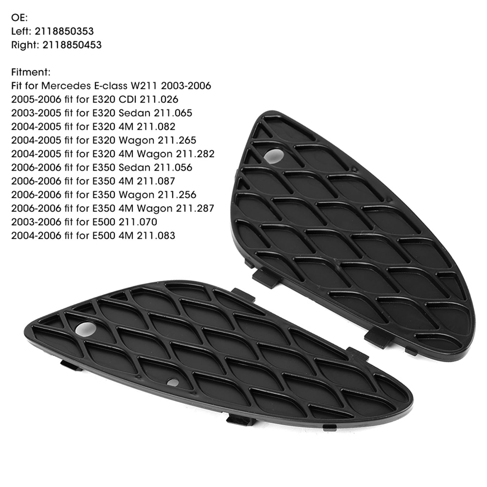 Paar von 2118850353, 2118850253, Geeignet für - E-Klasse W211 E320 E350 E500 2003-2006, Front Stoßstange Grill Cover-Mesh-Kühlergrill, mit Universeller Anpassung, Linker und von Kavolet