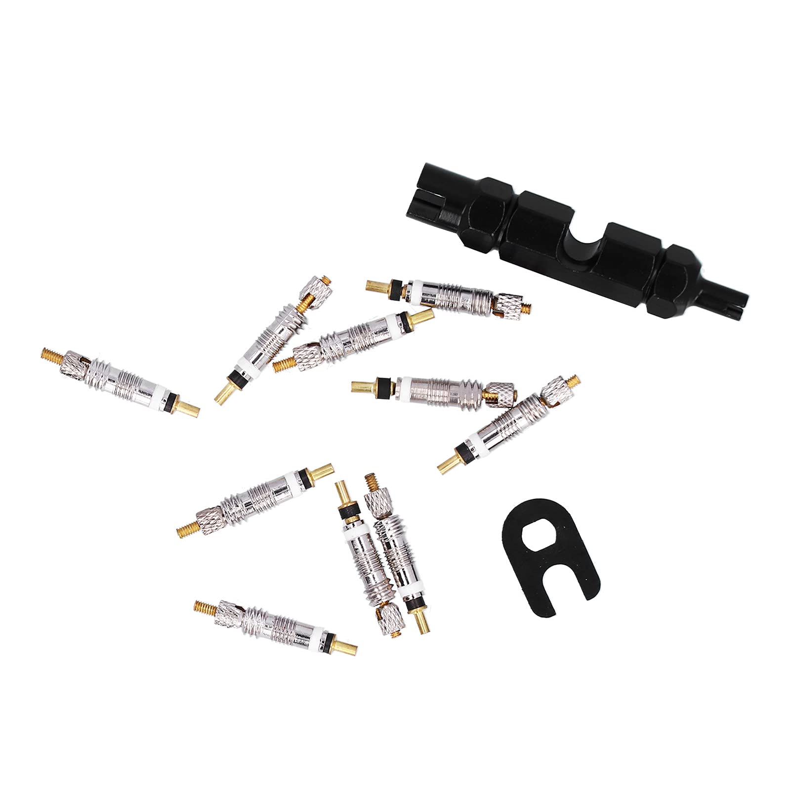 Valve Core Remover Tool Kit mit Multifunktionsschlüssel, 10pcs Messing Reparaturset für Mountainbike-Reifen, Gute Versiegelungsleistung (Schwarz) von Kavolet
