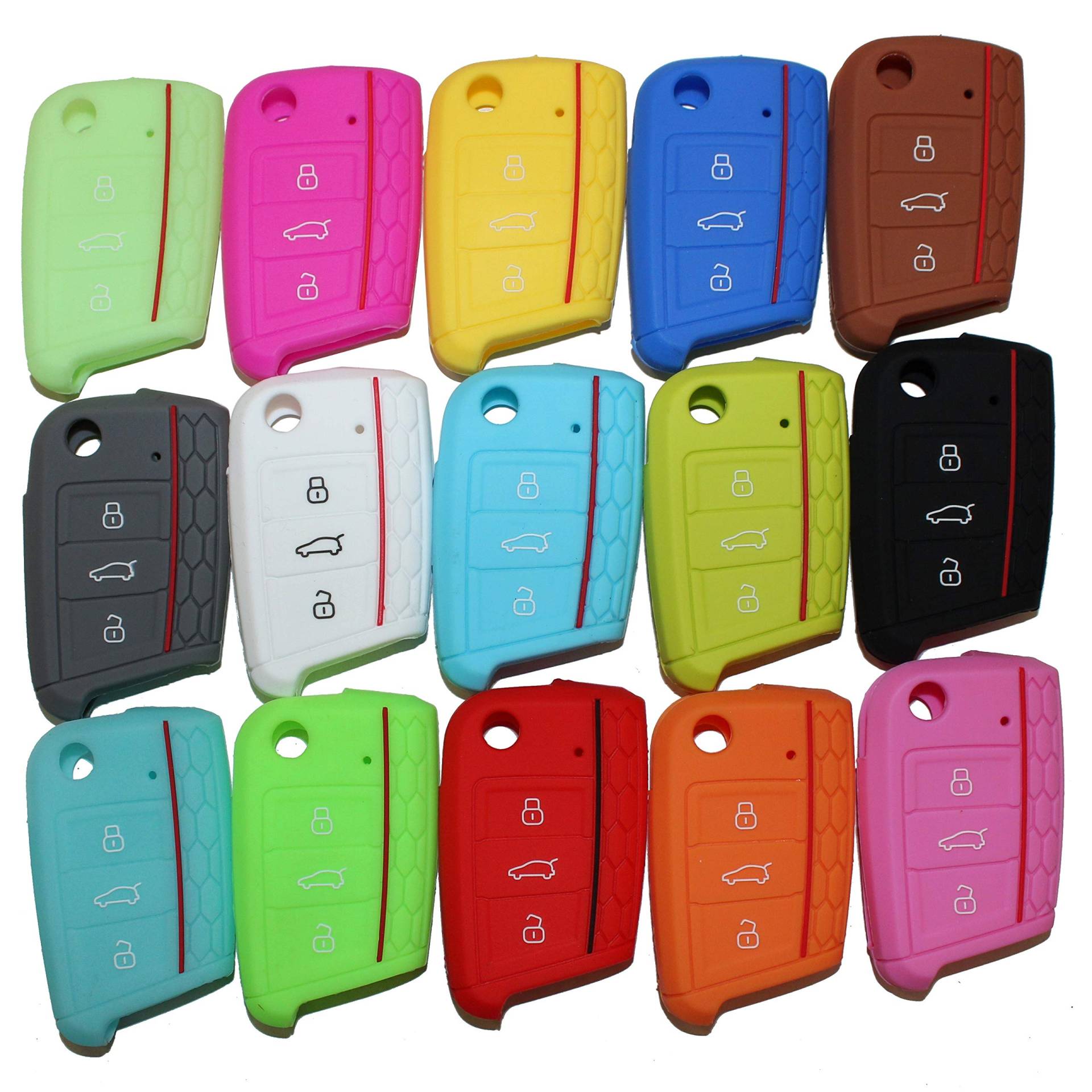 Schlüssel-Hülle aus Silikon für VW Golf 7, Seat Leon, Ibiza, VW Polo 6, Passat, Touran, Bora, Skoda, Audi grün neon Schlüssel-Hülle aus Silikon für VW Golf 7, Seat Leon, Ibiza, VW Polo 6, Passat, Touran, Bora, Skoda, Audi grün neon von Kawin