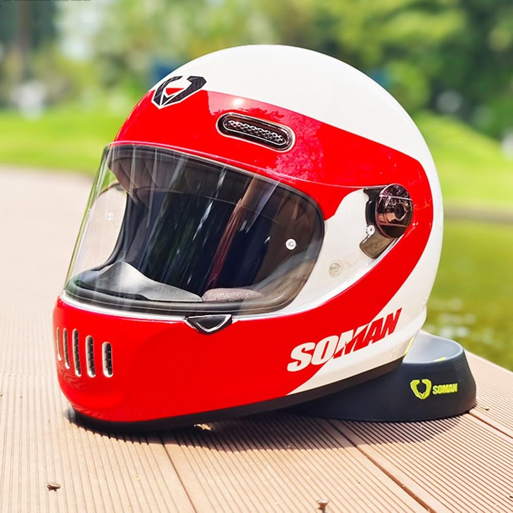 Vintage Integralhelm Für Motorradfahrer Im Retro Stil, Fiberglas, Cruiser Scooter Integralhelm Mit Visier, ECE Zertifizierung A,X-Large Vintage Integralhelm Für Motorradfahrer Im Retro Stil, Fiberglas, Cruiser Scooter Integralhelm Mit Visier, ECE Zertifizierung A,X-Large von Kcolic