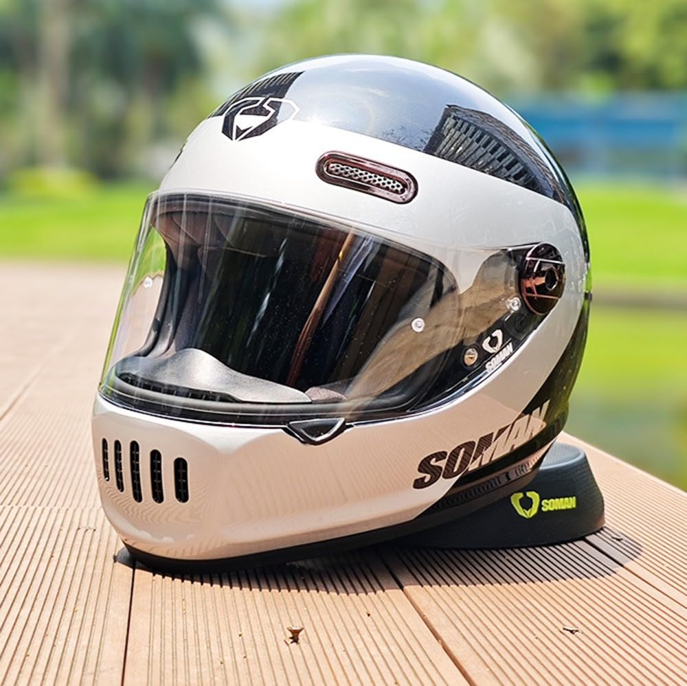 Vintage Integralhelm Für Motorradfahrer Im Retro Stil, Fiberglas, Cruiser Scooter Integralhelm Mit Visier, ECE Zertifizierung B,X-Large Vintage Integralhelm Für Motorradfahrer Im Retro Stil, Fiberglas, Cruiser Scooter Integralhelm Mit Visier, ECE Zertifizierung B,X-Large von Kcolic