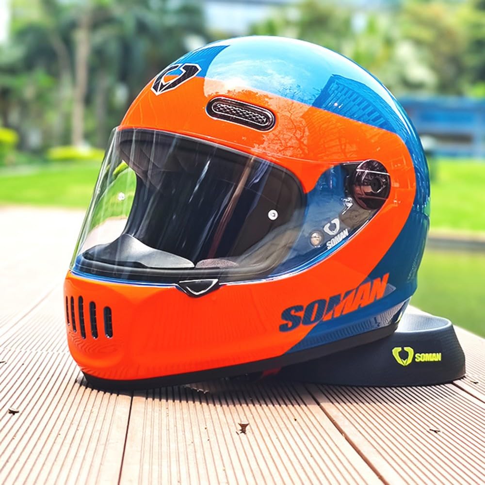 Vintage Integralhelm Für Motorradfahrer Im Retro Stil, Fiberglas, Cruiser Scooter Integralhelm Mit Visier, ECE Zertifizierung C,X-Large Vintage Integralhelm Für Motorradfahrer Im Retro Stil, Fiberglas, Cruiser Scooter Integralhelm Mit Visier, ECE Zertifizierung C,X-Large von Kcolic