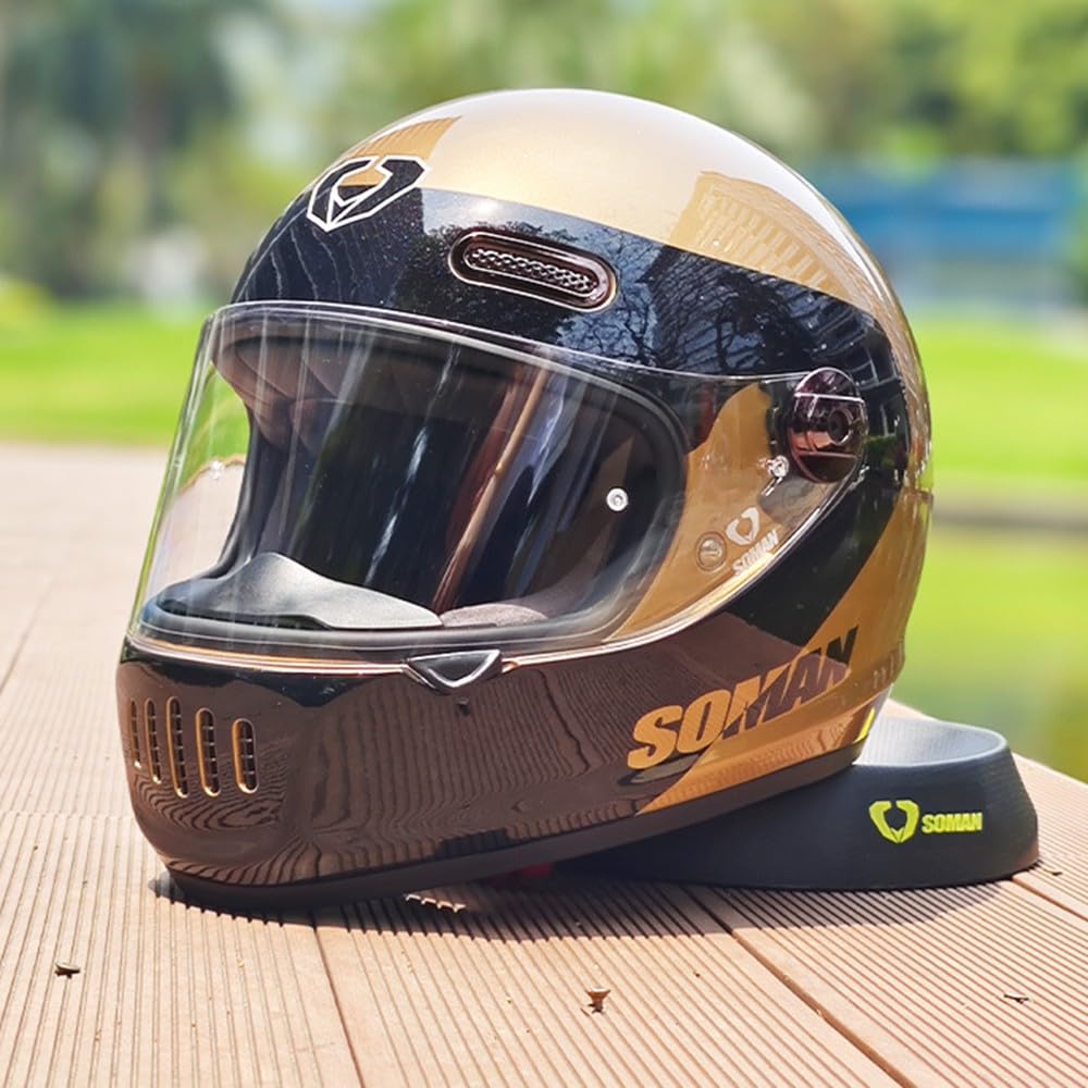 Vintage Integralhelm Für Motorradfahrer Im Retro Stil, Fiberglas, Cruiser Scooter Integralhelm Mit Visier, ECE Zertifizierung D,X-Large Vintage Integralhelm Für Motorradfahrer Im Retro Stil, Fiberglas, Cruiser Scooter Integralhelm Mit Visier, ECE Zertifizierung D,X-Large von Kcolic
