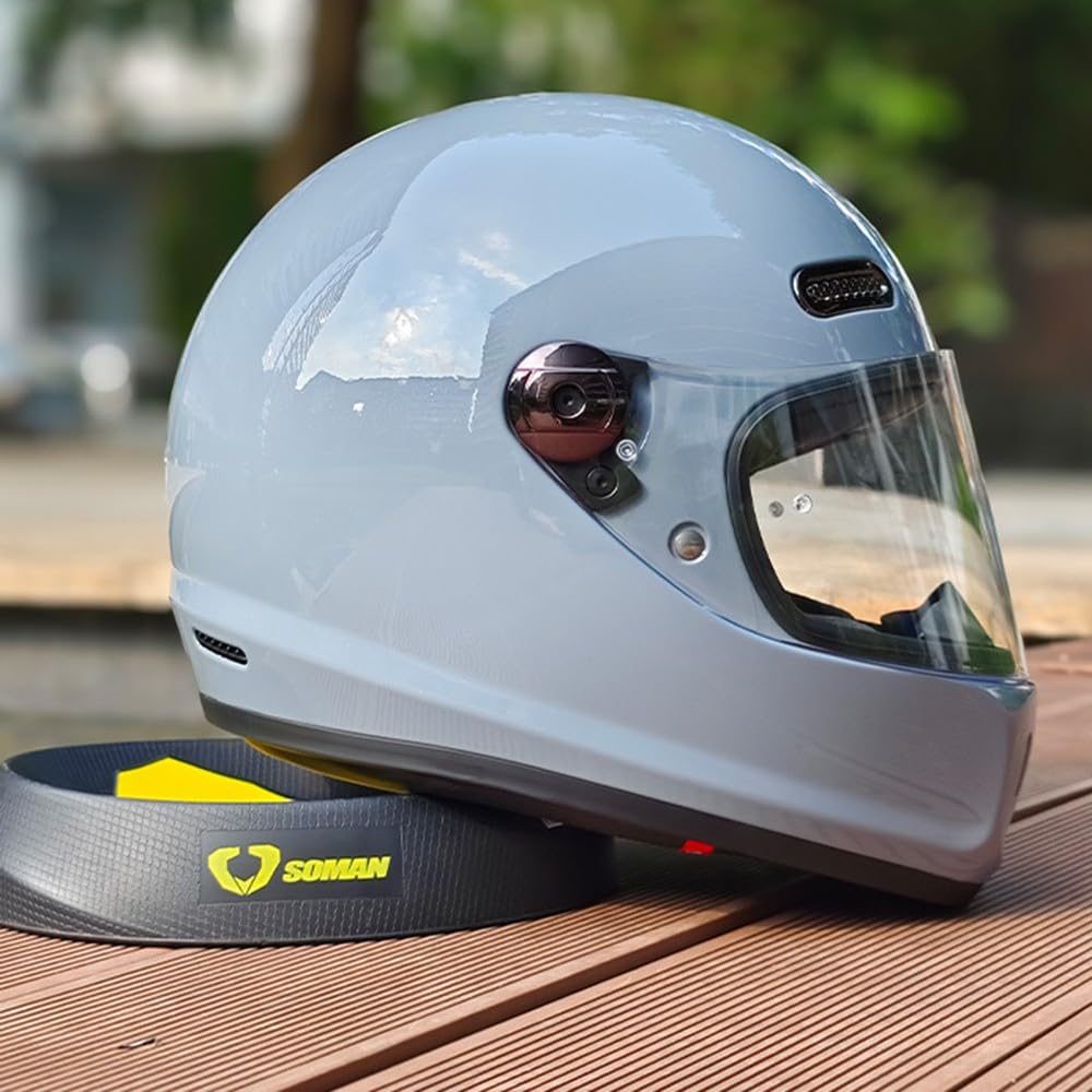 Vintage Integralhelm Für Motorradfahrer Im Retro Stil, Fiberglas, Cruiser Scooter Integralhelm Mit Visier, ECE Zertifizierung E,X-Large Vintage Integralhelm Für Motorradfahrer Im Retro Stil, Fiberglas, Cruiser Scooter Integralhelm Mit Visier, ECE Zertifizierung E,X-Large von Kcolic