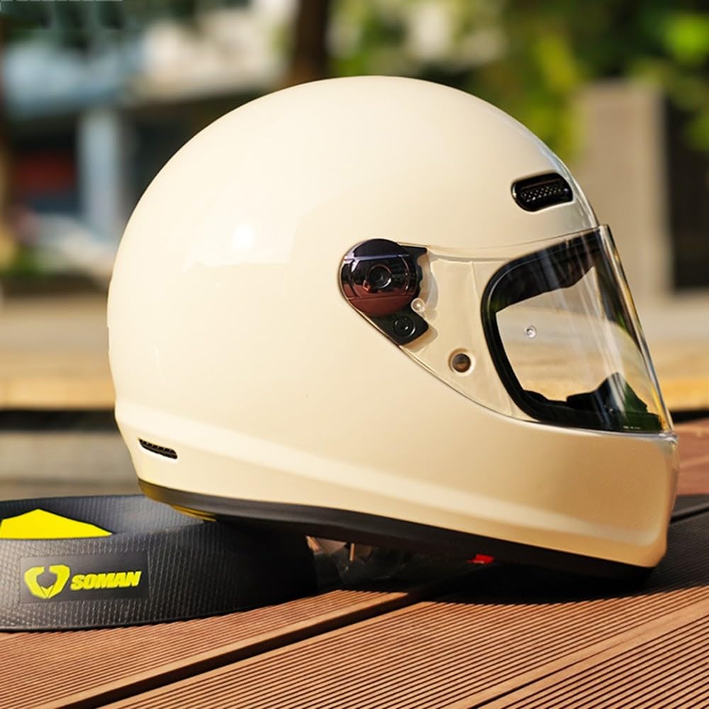 Vintage Integralhelm Für Motorradfahrer Im Retro Stil, Fiberglas, Cruiser Scooter Integralhelm Mit Visier, ECE Zertifizierung F,Small Vintage Integralhelm Für Motorradfahrer Im Retro Stil, Fiberglas, Cruiser Scooter Integralhelm Mit Visier, ECE Zertifizierung F,Small von Kcolic