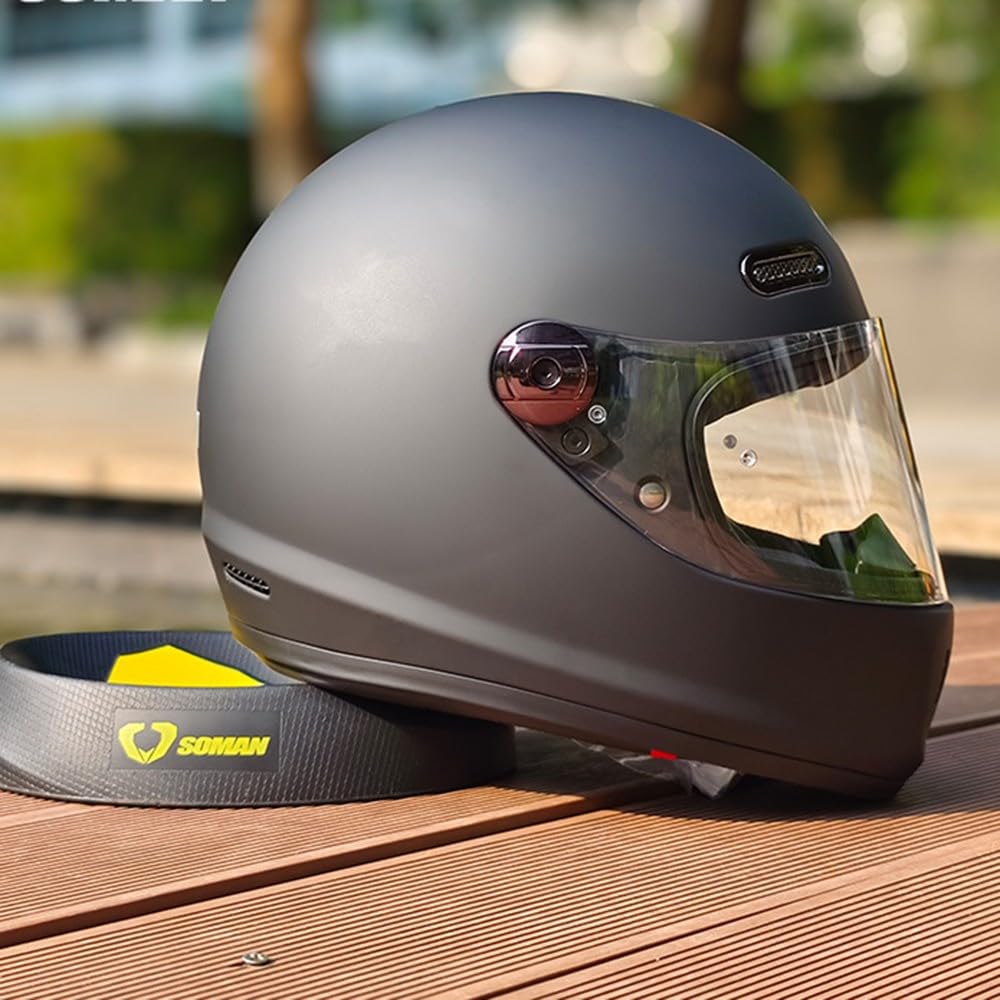 Vintage Integralhelm Für Motorradfahrer Im Retro Stil, Fiberglas, Cruiser Scooter Integralhelm Mit Visier, ECE Zertifizierung G,X-Large Vintage Integralhelm Für Motorradfahrer Im Retro Stil, Fiberglas, Cruiser Scooter Integralhelm Mit Visier, ECE Zertifizierung G,X-Large von Kcolic