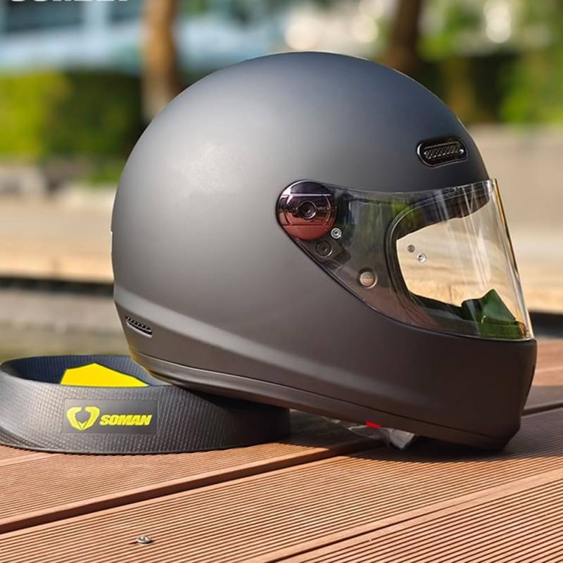 Vintage Integralhelm Für Motorradfahrer Im Retro Stil, Fiberglas, Cruiser Scooter Integralhelm Mit Visier, ECE Zertifizierung G,XX-Large von Kcolic