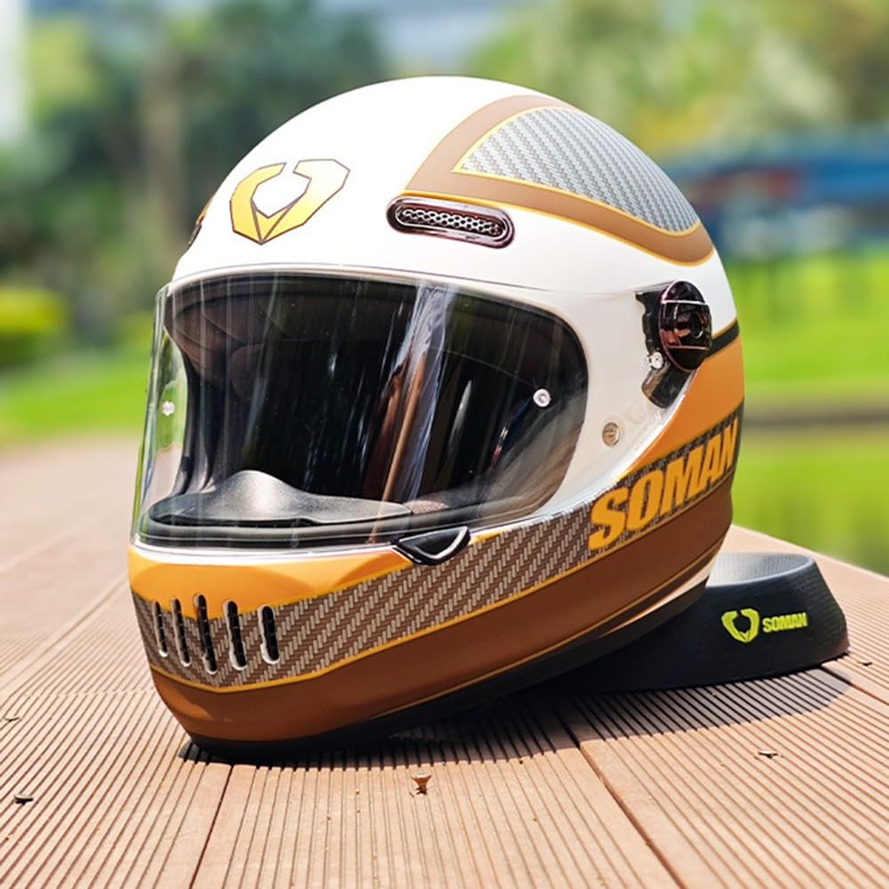 Vintage Integralhelm Für Motorradfahrer Im Retro Stil, Fiberglas, Cruiser Scooter Integralhelm Mit Visier, ECE Zertifizierung I,X-Large Vintage Integralhelm Für Motorradfahrer Im Retro Stil, Fiberglas, Cruiser Scooter Integralhelm Mit Visier, ECE Zertifizierung I,X-Large von Kcolic