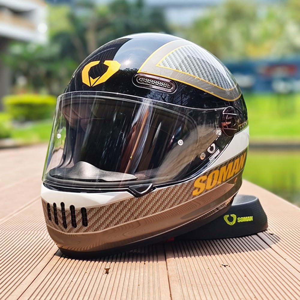Vintage Integralhelm Für Motorradfahrer Im Retro Stil, Fiberglas, Cruiser Scooter Integralhelm Mit Visier, ECE Zertifizierung J,X-Large Vintage Integralhelm Für Motorradfahrer Im Retro Stil, Fiberglas, Cruiser Scooter Integralhelm Mit Visier, ECE Zertifizierung J,X-Large von Kcolic