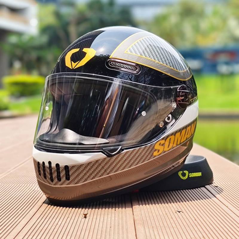 Vintage Integralhelm Für Motorradfahrer Im Retro Stil, Fiberglas, Cruiser Scooter Integralhelm Mit Visier, ECE Zertifizierung J,X-Large von Kcolic