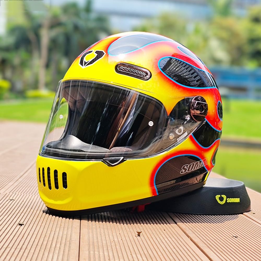 Vintage Integralhelm Für Motorradfahrer Im Retro Stil, Fiberglas, Cruiser Scooter Integralhelm Mit Visier, ECE Zertifizierung K,X-Large Vintage Integralhelm Für Motorradfahrer Im Retro Stil, Fiberglas, Cruiser Scooter Integralhelm Mit Visier, ECE Zertifizierung K,X-Large von Kcolic