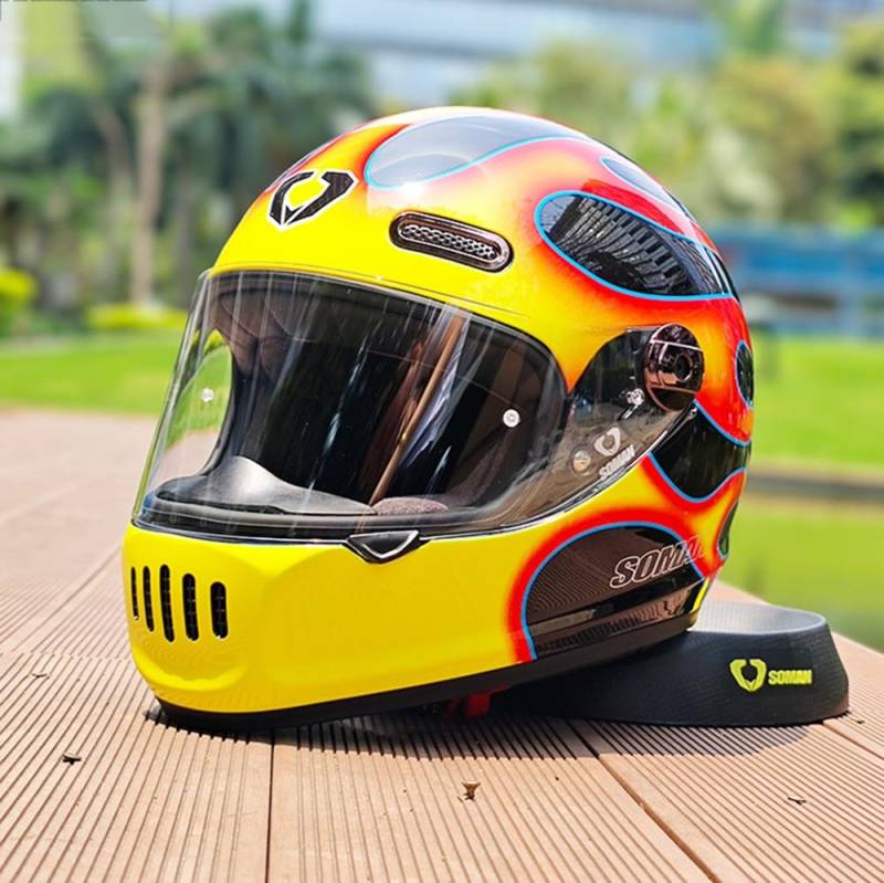 Vintage Integralhelm Für Motorradfahrer Im Retro Stil, Fiberglas, Cruiser Scooter Integralhelm Mit Visier, ECE Zertifizierung K,X-Large von Kcolic