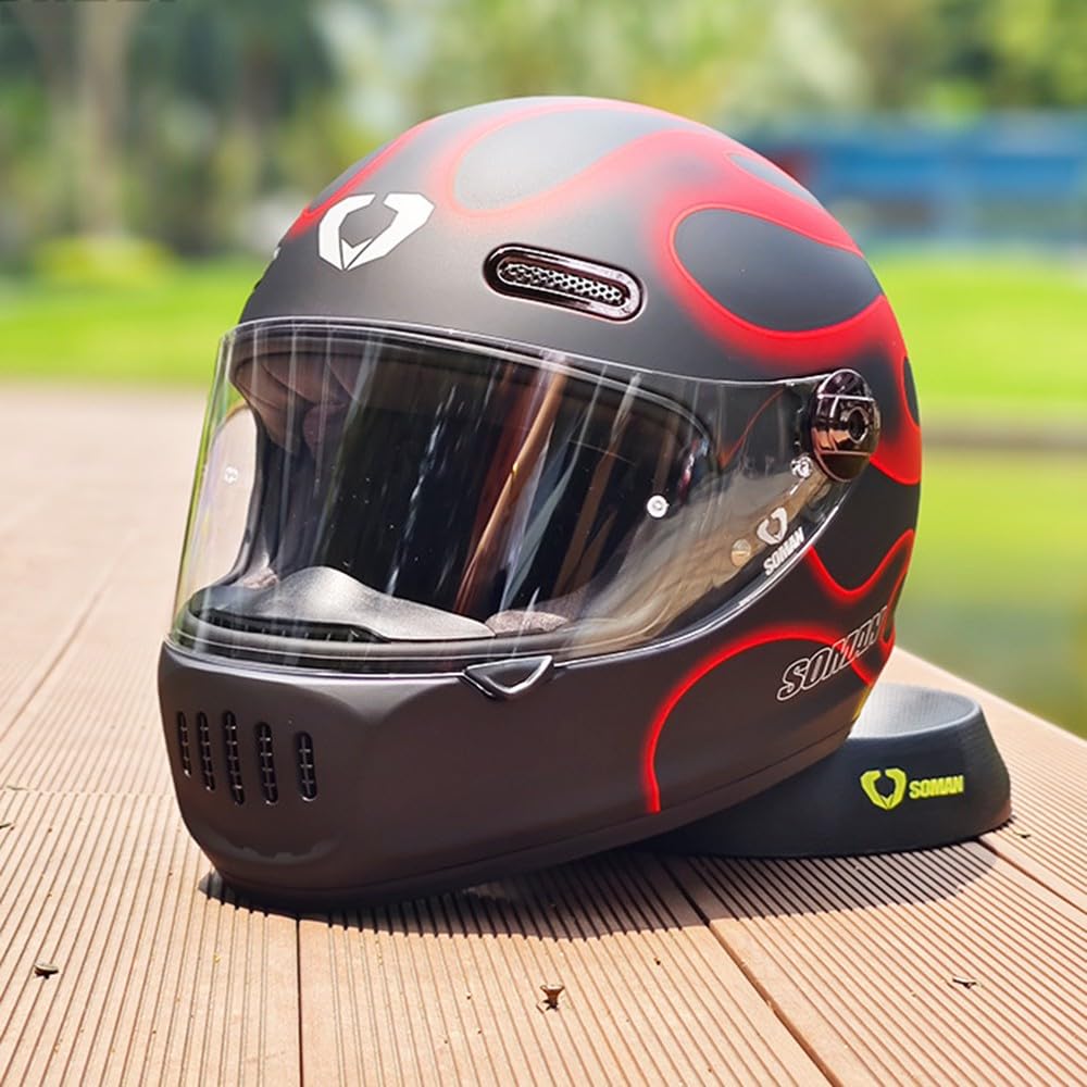 Vintage Integralhelm Für Motorradfahrer Im Retro Stil, Fiberglas, Cruiser Scooter Integralhelm Mit Visier, ECE Zertifizierung L,X-Large Vintage Integralhelm Für Motorradfahrer Im Retro Stil, Fiberglas, Cruiser Scooter Integralhelm Mit Visier, ECE Zertifizierung L,X-Large von Kcolic