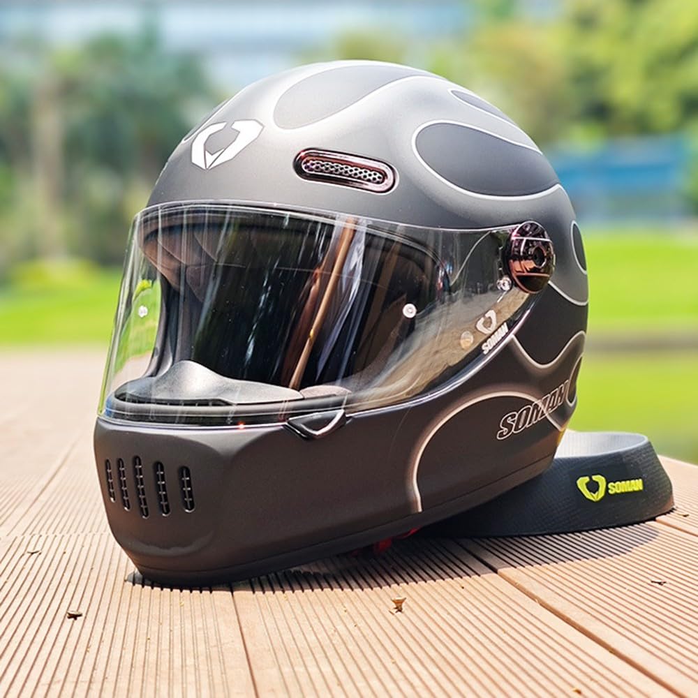 Vintage Integralhelm Für Motorradfahrer Im Retro Stil, Fiberglas, Cruiser Scooter Integralhelm Mit Visier, ECE Zertifizierung M,Large Vintage Integralhelm Für Motorradfahrer Im Retro Stil, Fiberglas, Cruiser Scooter Integralhelm Mit Visier, ECE Zertifizierung M,Large von Kcolic