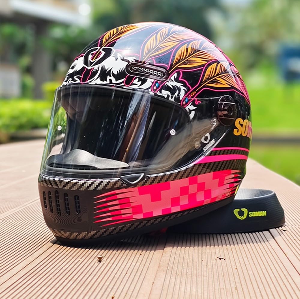 Vintage Integralhelm Für Motorradfahrer Im Retro Stil, Fiberglas, Cruiser Scooter Integralhelm Mit Visier, ECE Zertifizierung N,X-Large Vintage Integralhelm Für Motorradfahrer Im Retro Stil, Fiberglas, Cruiser Scooter Integralhelm Mit Visier, ECE Zertifizierung N,X-Large von Kcolic