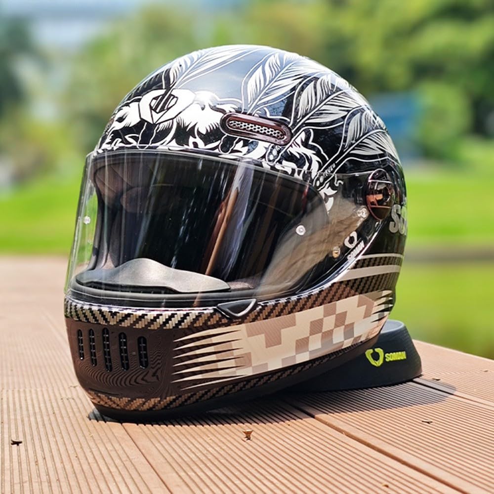 Vintage Integralhelm Für Motorradfahrer Im Retro Stil, Fiberglas, Cruiser Scooter Integralhelm Mit Visier, ECE Zertifizierung O,XX-Large Vintage Integralhelm Für Motorradfahrer Im Retro Stil, Fiberglas, Cruiser Scooter Integralhelm Mit Visier, ECE Zertifizierung O,XX-Large von Kcolic