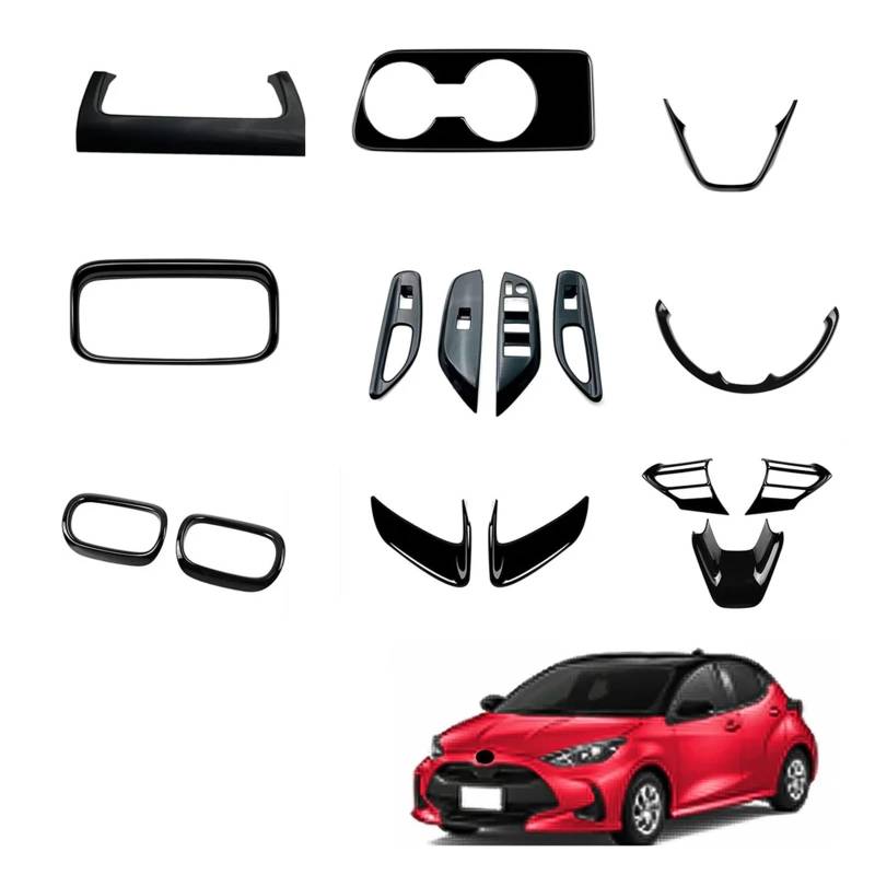 Panel Dekorabdeckung ABS Schwarz Innen Für Toyota Für Yaris Für Cross 2020 2021-2022 2023 Fenster Schalter Panel Abdeckung Lenkrad Taste Abdeckung Trim Abdeckung Trim(9sets Like Photo) von Kdbcet
