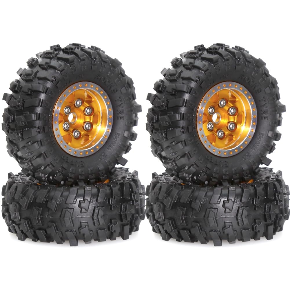 Kdouehg 4 Stück 51 mm Metall-Beadlock-Felgengummireifensatz für FCX24M Camel Cup 1/24 RC Crawler Car Upgrade-Teile Zubehör Kdouehg 4 Stück 51 mm Metall-Beadlock-Felgengummireifensatz für FCX24M Camel Cup 1/24 RC Crawler Car Upgrade-Teile Zubehör von Kdouehg