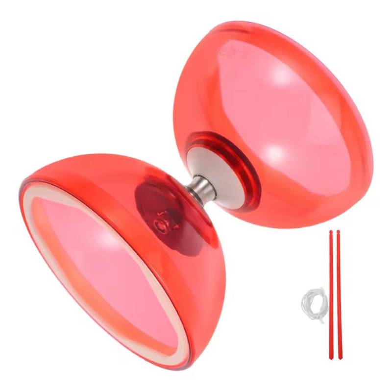 Kdouehg Diabolo-Ball mit Dreifachem Lager, Jonglieren, Weiches Gummi, Doppelrad, für Kinder, Outdoor-Spielset, Kristall-Tpu, Rot von Kdouehg