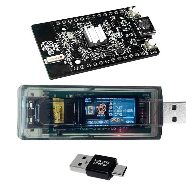 Kdouehg NMMiner Miner 265kH/S+NerdMiner V2 308KH/S USB Chain Miner BTC Solo Lottery Miner Amperemeter USB-A Serie Form Chain von Kdouehg