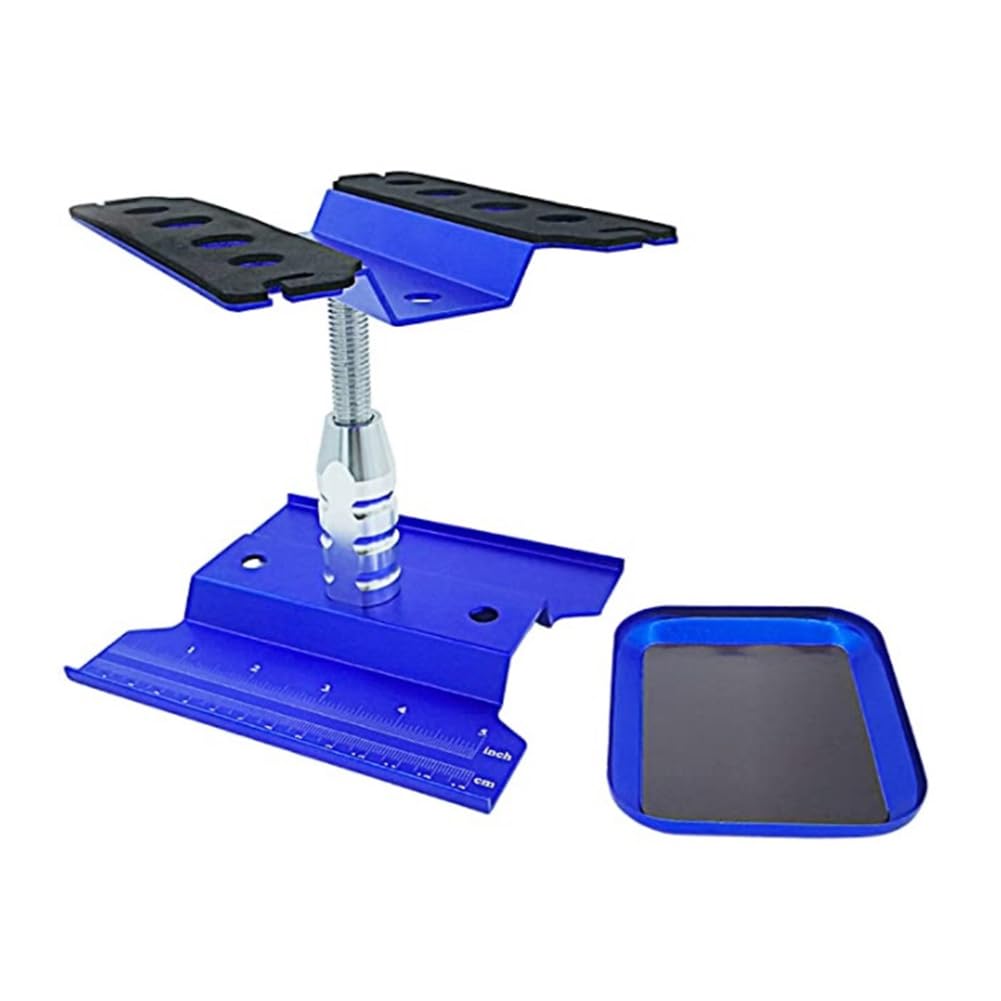 Kdouehg RC-Auto-Arbeitsständer Aus Aluminium, RC-Car-Ständer, RC-Reparaturständer, Drehung, Senkung mit Schraubenablage für 1/10 1/8-4 SCX10 D90, Blau Kdouehg RC-Auto-Arbeitsständer Aus Aluminium, RC-Car-Ständer, RC-Reparaturständer, Drehung, Senkung mit Schraubenablage für 1/10 1/8-4 SCX10 D90, Blau von Kdouehg