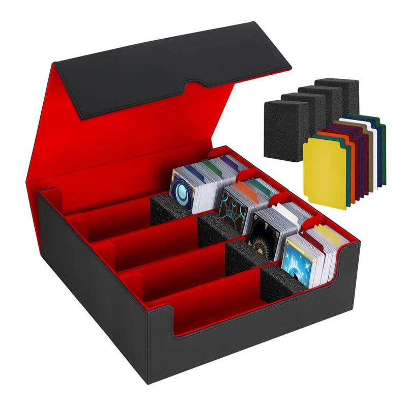Kdouehg Trading Card Aufbewahrungsbox Kartendeck Hülle Magnetische Kartenbox Schwarz+Rot von Kdouehg
