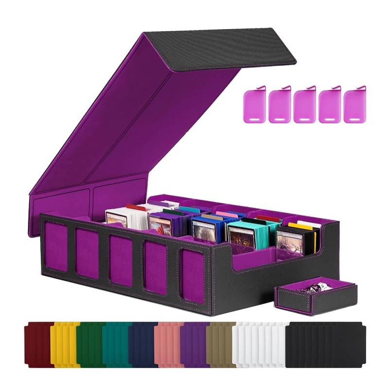 Kdouehg Trading Card Storage Box 5 Reihen Kartendeck Hülle Magnetische Kartenschachtel mit Deckel Schwarz+Lila von Kdouehg