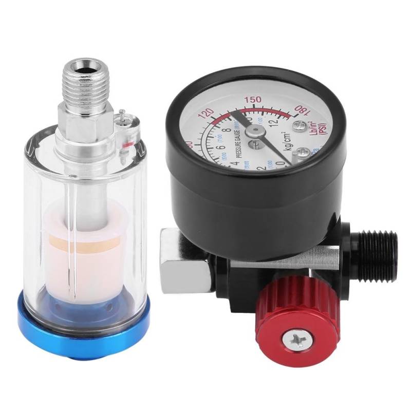 Keenso 1/4 Pneumatische Spritzpistole Luftdruckregler Manometer In-line Öl Wasserabscheider Filter Separator Kit von Keenso