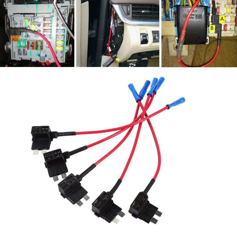 Auto Sicherung Adapter, 5 stücke Auto Add Circuit Flachstecksicherungshalter Sicherungshalter Fit für Standard-Blade-Sicherung (ATO, ATC) Sicherungen von Keenso