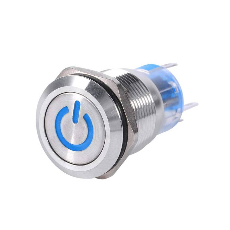 19mm 12V-24V Druckknopf, LED wasserdicht Selbsthemmender Schalter 1NO1NC LED-Taste Edelstahl Power Drucktaste(Blau) von Keenso