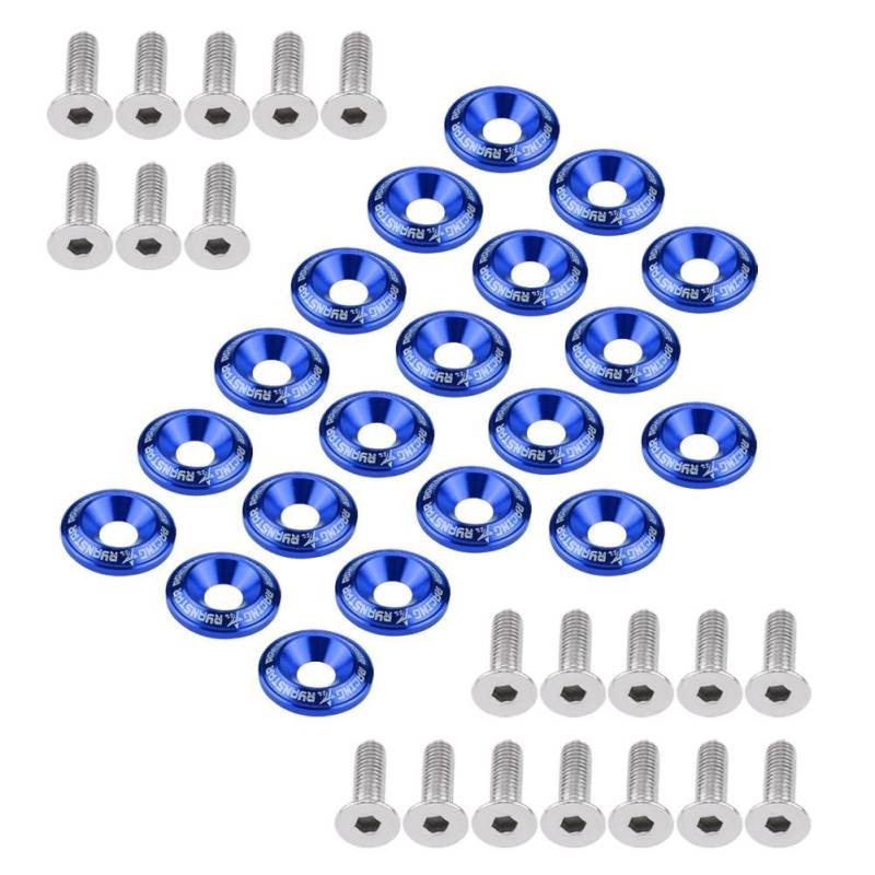 Keenso Auto Stoßstange Unterlegscheibe Schrauben Kit, 20 Sätze Universal Auto CNC Billet Aluminium eloxierte Unterlegscheiben und Schrauben für Kotflügel, Stoßstangen, Scheinwerfer, Kofferraum (Blau) von Keenso