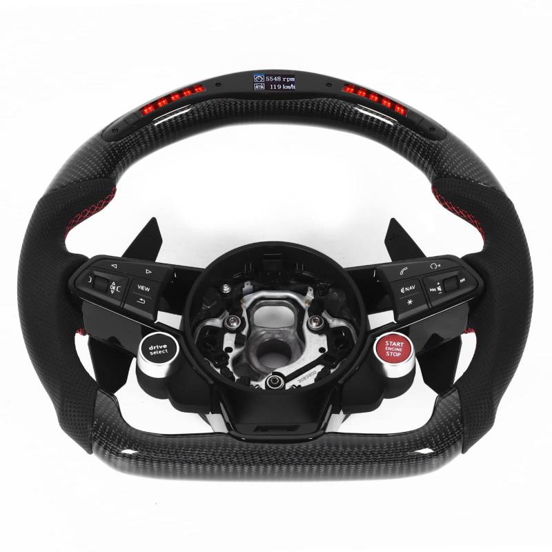 Auto-Lenkrad, Kohlefaser-LED-Display-Lenkrad Perforiertes Leder Flat Bottom Racing Lenkrad Ersatz für RS3 RS4 RS5 RS6 RS7 TT 2010-2021 Lenkrad von Keenso