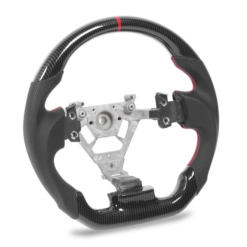Keenso Hydro Dip-Lenkrad, Hydro Dip Carbon-Faser-Look-Lenkrad, Perforiertes Leder, Flaches Lenkrad für 350z 2003 2008, Rote Nähte, Keensod3tczm91vp von Keenso