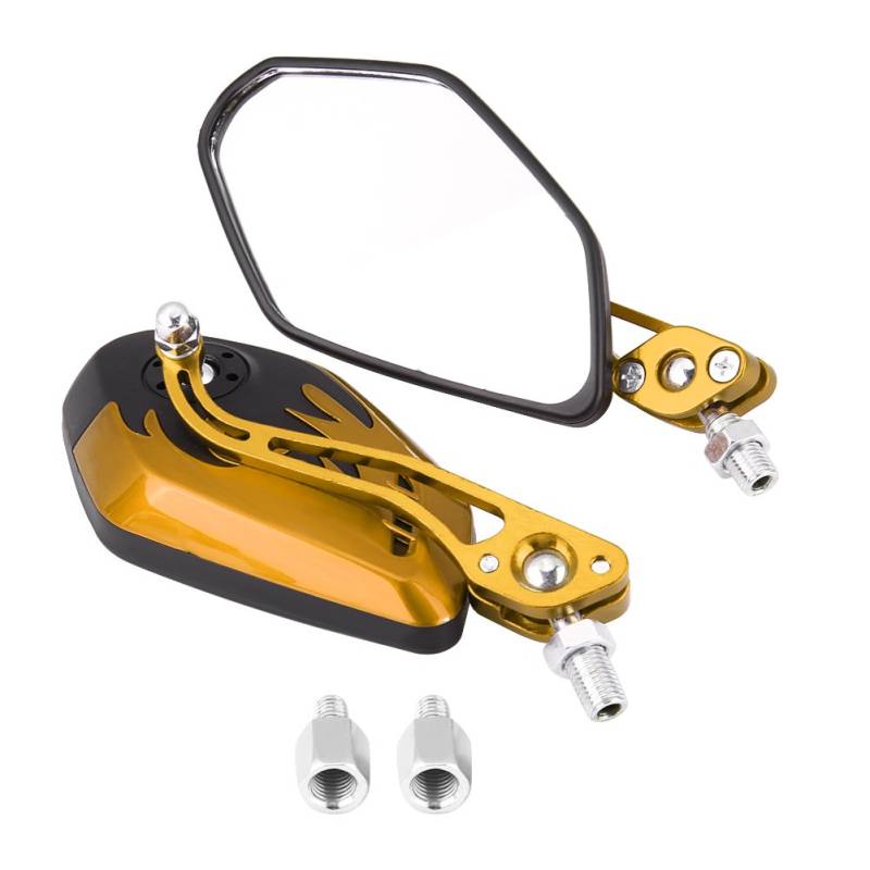 Keenso Motorrad Rückspiegel, 1 Paar 8mm/ 10mm Universal Motorrad Rückspiegel Seitenspiegel Flammen Muster Spiegel für die meisten Motorräder und Roller (Gelb) von Keenso