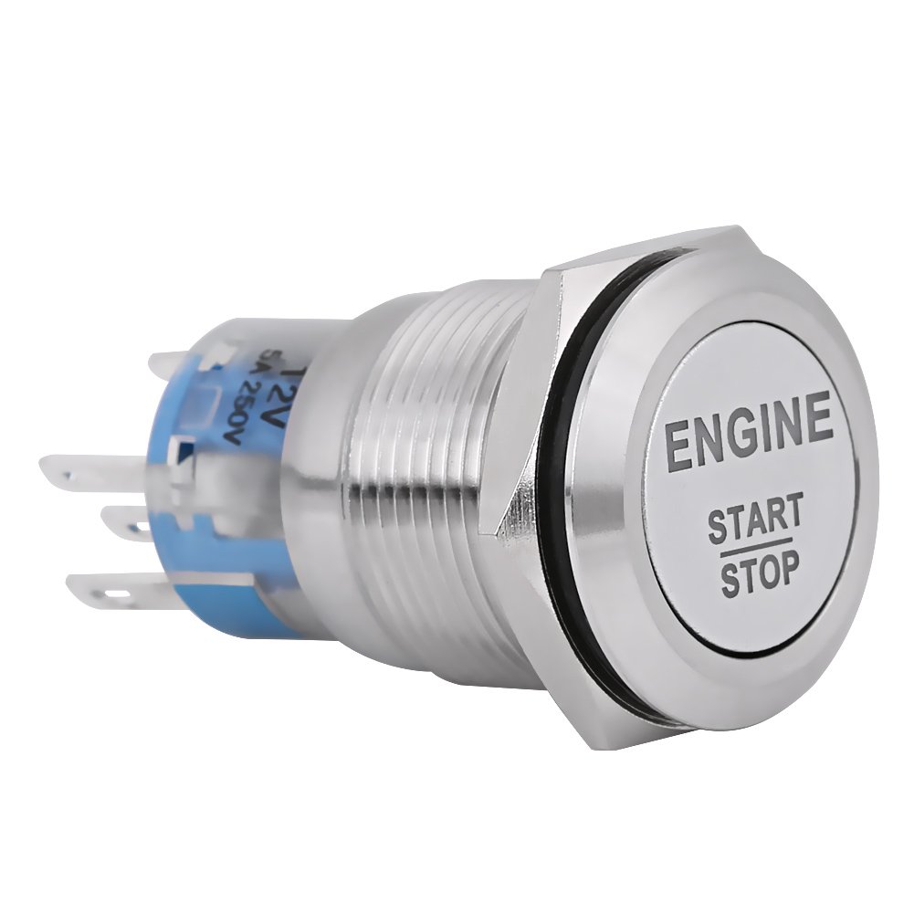 Keenso 12V DC LED Auto Motor Start Stop Druckschalter Zündung Starter Schalter Universal Metall Drücken LED Druckschalter Weiß(Siber) von Keenso