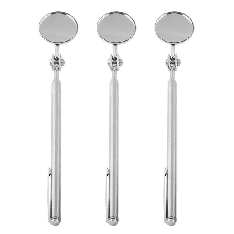 Keenso Auto Inspektionsspiegel, 3 STK Auto Einziehbar Rund Teleskopspiegel Teleskop Inspektionsspiegel Handwerkzeug mit Griff(30 × 600mm Stift Clip, Silber) von Keenso
