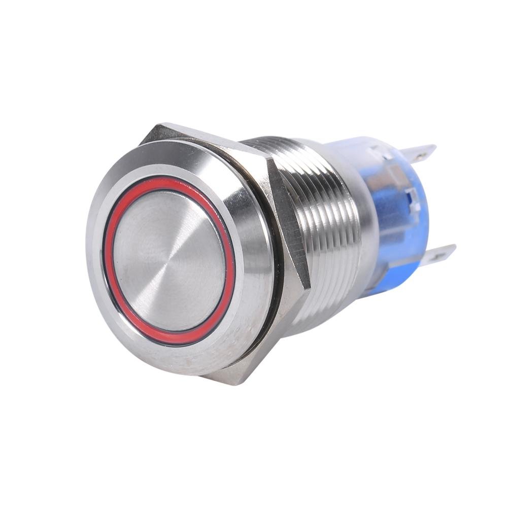 Keenso Auto LED Drucktaste, 19mm 12-24V LED selbstsichernde Taste Wasserdicht Startknopf Metall Runde Schalter Druckschalter 1NO1NC (rot) von Keenso