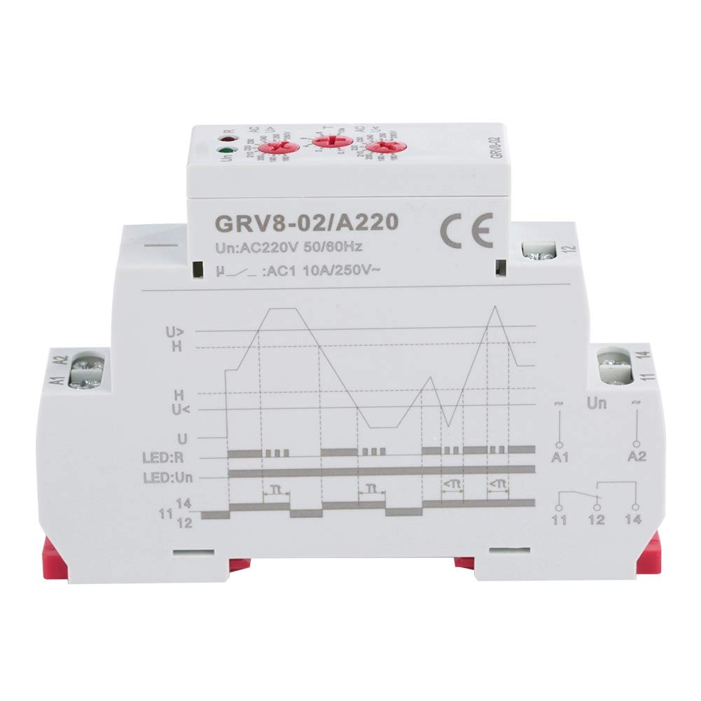 Keenso GRV8-02 Überwachungsrelais für einphasige Spannungsregelung Einstellbares Über- oder Unterspannungsschutzüberwachungsrelais mit LED-Anzeige(GRV8-02/A220) von Keenso