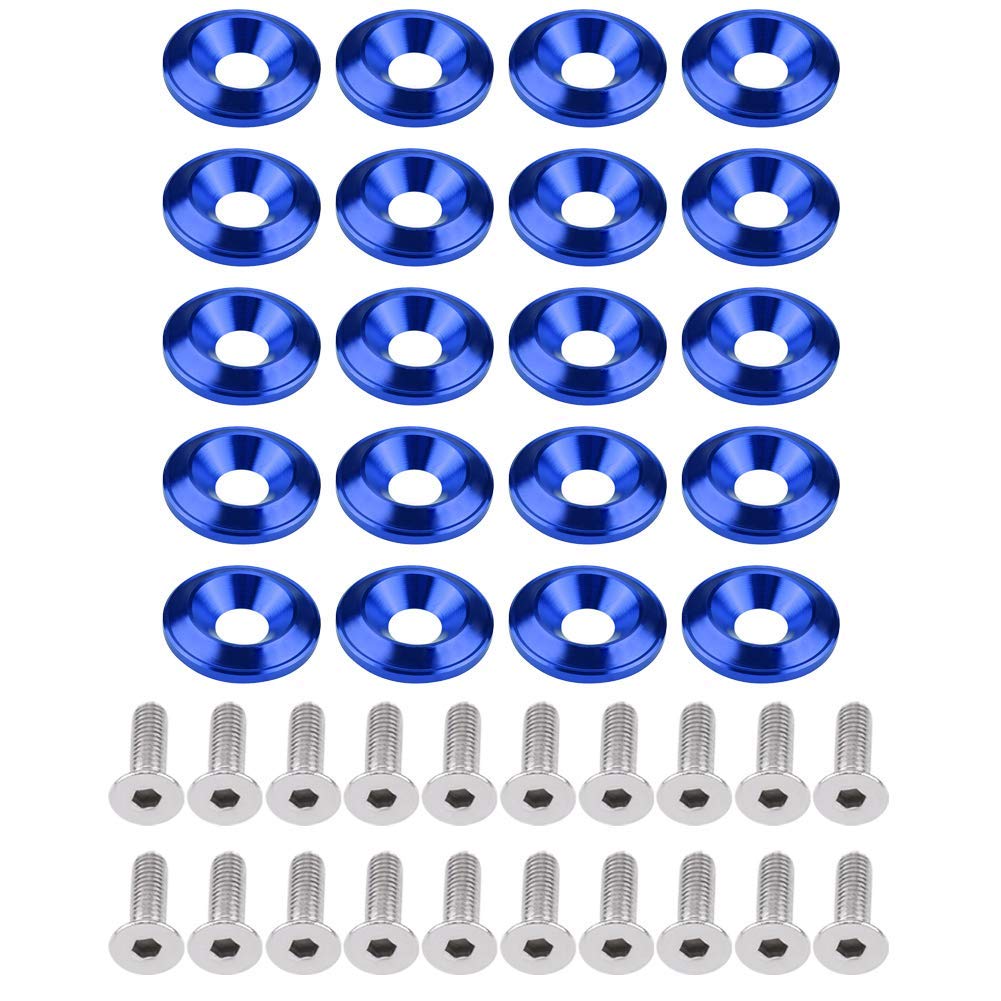 Keenso Auto Stoßstange Unterlegscheibe, 20 Stücke Aluminium Stoßfänger Unterlegscheibe Stoßfänger Unterlegscheibe mit 20 Schrauben für Kotflügel Stoßstangen Scheinwerfer Gepäckräume (Blau) von Keenso