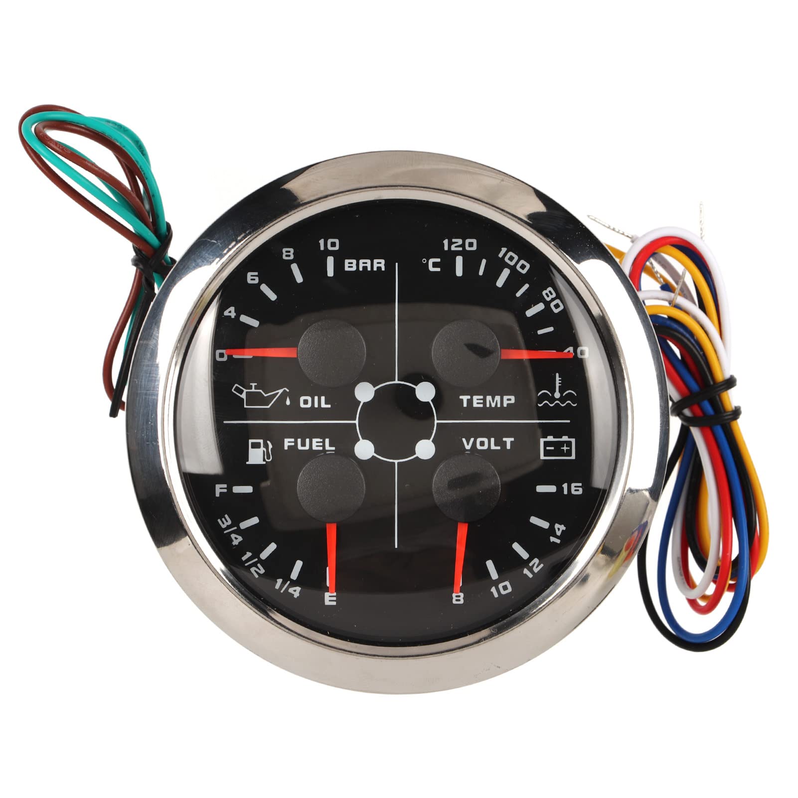 Keenso Kraftstoffstandsanzeige, 4in1 85 Mm Anzeige Multifunktions-Kraftstoffstand Öldruck Wassertemperatur Voltmeter DC 9 Bis 32 V für Auto Wohnmobil Boot Motorrad (Schwarz °C/BAR) von Keenso