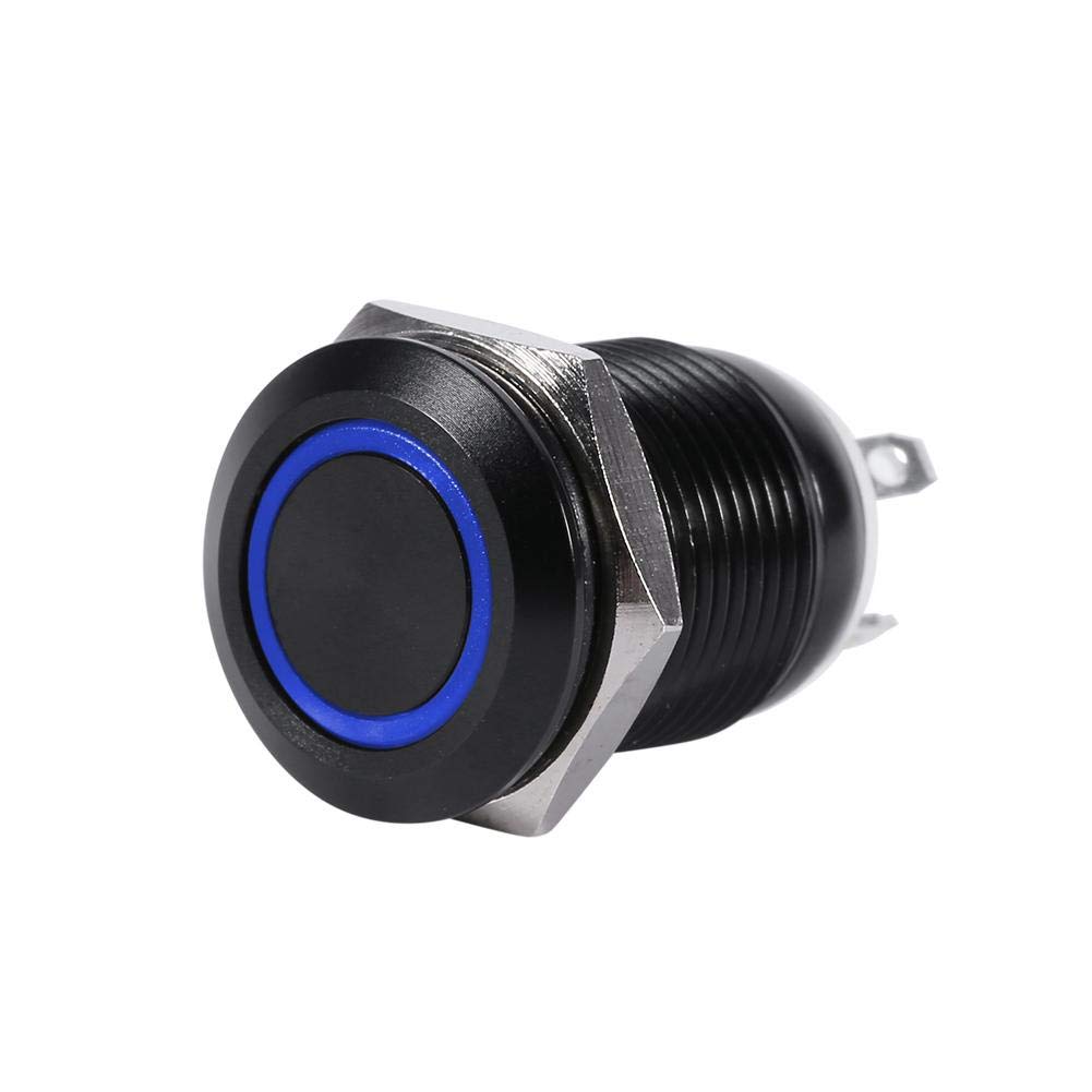 Keenso LED-Power-Druckknopfschalter, 12 mm, wasserdicht, Metall, selbstrückstellend, vernickelt, Ein-/Aus-Schalter, 2/3 V (blau-3 V) Autoschalter Schalter im Auto von Keenso
