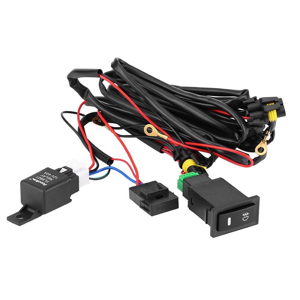 Keenso Auto Nebelscheinwerfer Schalter Kabelbaum, 12V 40A Universal Auto LED Nebelscheinwerfer Ein/Aus Schalter Kabelbaum Leistungsrelais Kit von Keenso