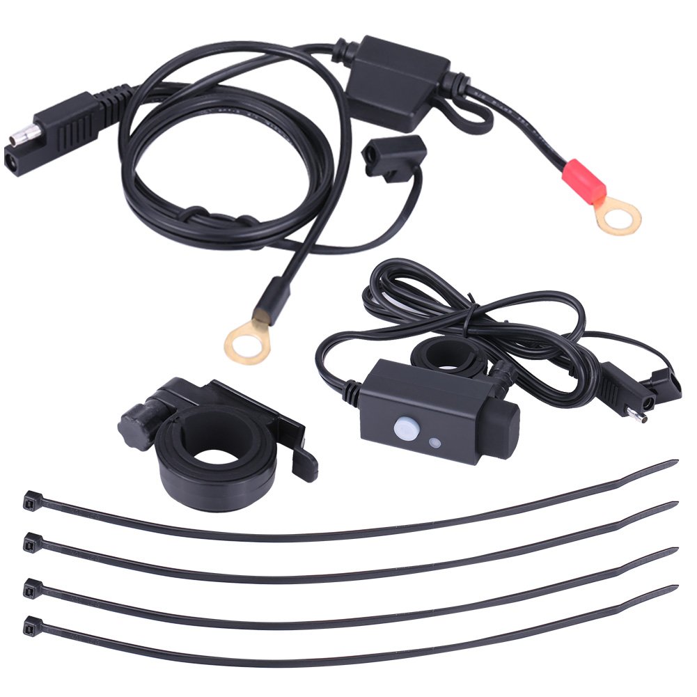 Keenso Universaler SAE- auf USB-Kabeladapter für Motorrad, 12 V - 24 V, 2.1 A, wasserdicht, zweifacher Anschluss, Steckdose, GPS Interieur Und Exterieur Von Kraftfahrzeugen von Keenso