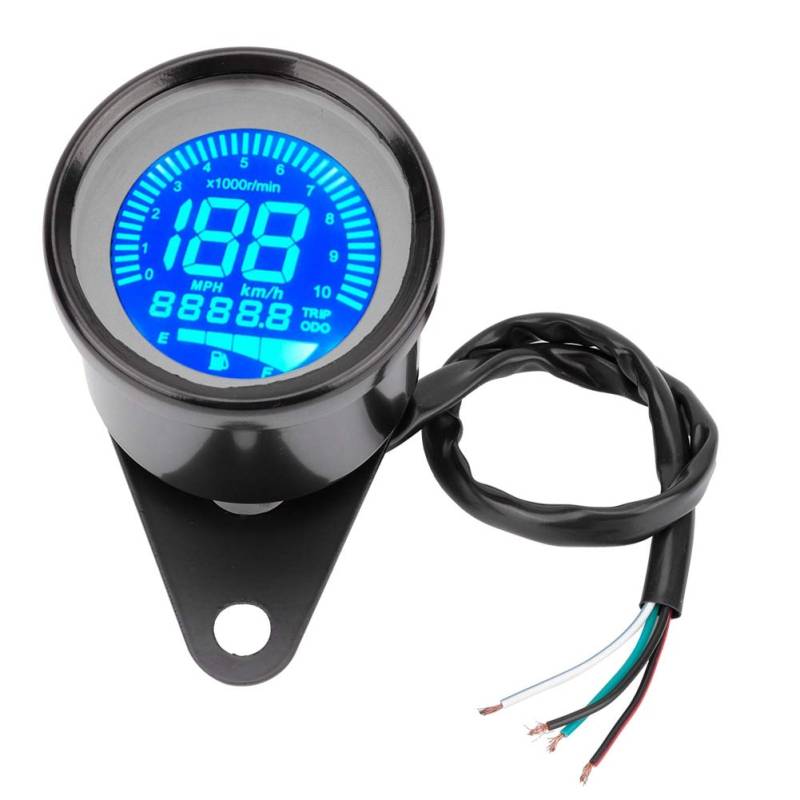 Motorrad-Drehzahlmesser-Geschwindigkeitsmesser, Motorrad-LCD-Meter-Tachometer-Messer-Kiltometermesser 0-199 Km/H (BLACK) von Keenso