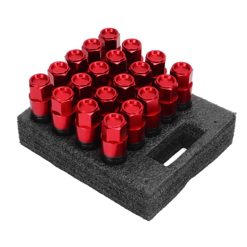 Radmuttern, 20 Stück Universal Radmuttern mit Kappen M14x1,25 Kegelsitz Stahl Aluminiumlegierung für Auto(Rot) Radbolzen von Keenso