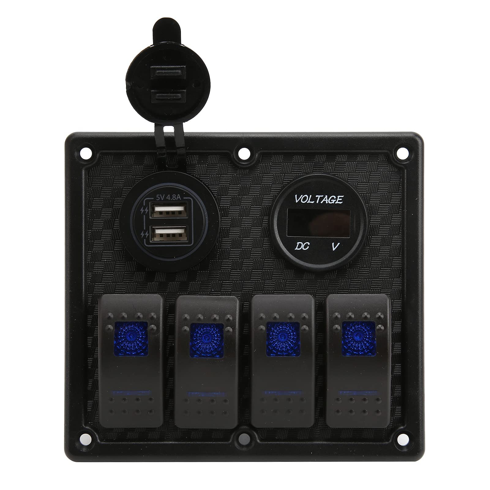 Wippschalter Panel, 12V DC Dual USB LED Wippschalter Panel IP65 Wasserdicht 4 Gang Kippschalter Panel für Marine Boat Car Truck(Ein blaues) Autoschalter Schalter im Auto von Keenso