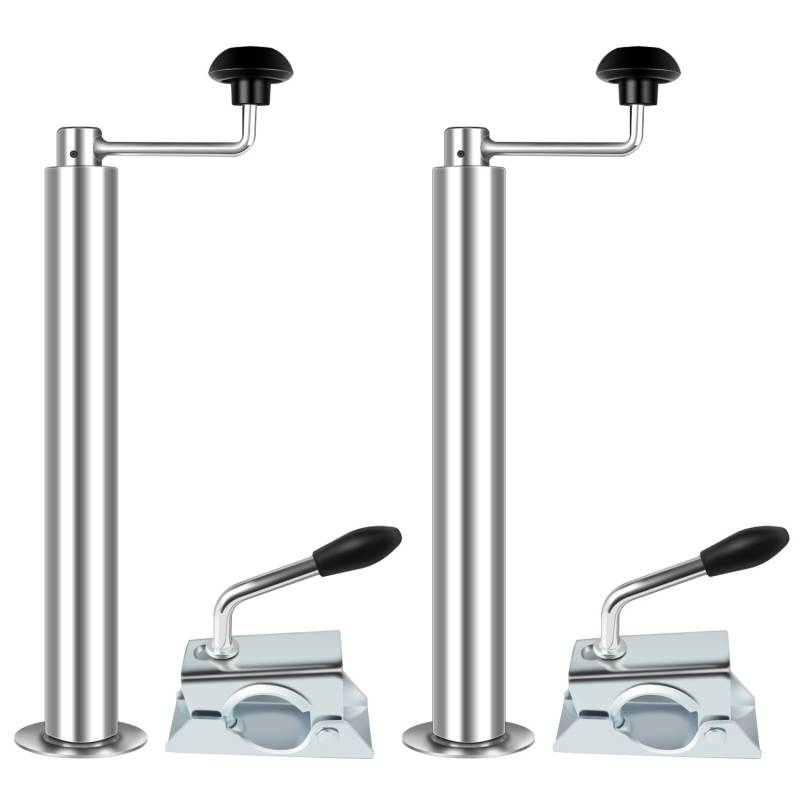 kefflum Anhänger Stützen Set, Stützfuß Anhänger 2X Abstellstützen incl Kurbelstützen für Anhänger Halterung und Klemmhalter für PKW Anhänger, Anhängerstützen Höhe 480mm-690mm, 2T Traglast von kefflum