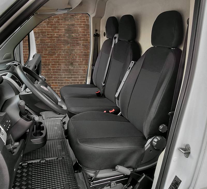 Stoff Sitzbezüge passgenau Schonbezüge geeignet für Mercedes Sprinter Bj. ab 2018 Erste Reihe 3-Sitzer + Gummimatten von KegelBlazusiak