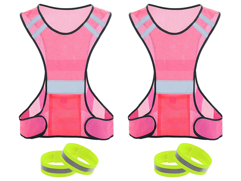 Kellegour 2 Stück Reflektierende Weste Set,Reflektierende Sicherheitsweste,Einstellbare Reflektoren,Warnweste Reflektierende,mit 4 Reflektorbander,Laufweste,für Laufen,Joggen,Wandern,Radfahren,Rosa Kellegour 2 Stück Reflektierende Weste Set,Reflektierende Sicherheitsweste,Einstellbare Reflektoren,Warnweste Reflektierende,mit 4 Reflektorbander,Laufweste,für Laufen,Joggen,Wandern,Radfahren,Rosa von Kellegour