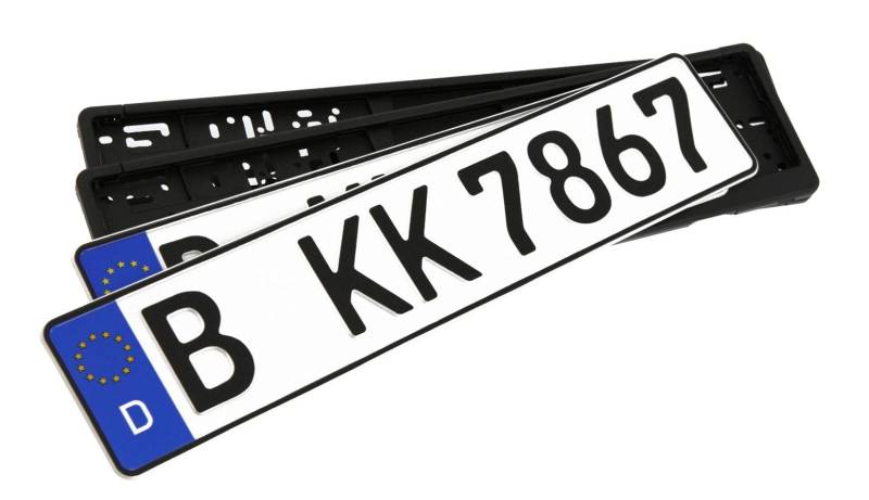 2 Euro-Kennzeichen | KFZ Kennzeichen 520x110 mm Inclusive Zwei passender Kennzeichenhalter in schwarz von Flaow
